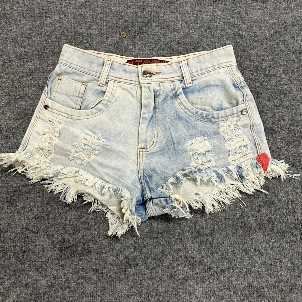Master Jeans Shorts Womens Size 38 Light Wash Distressed Frayed Denim Brazil